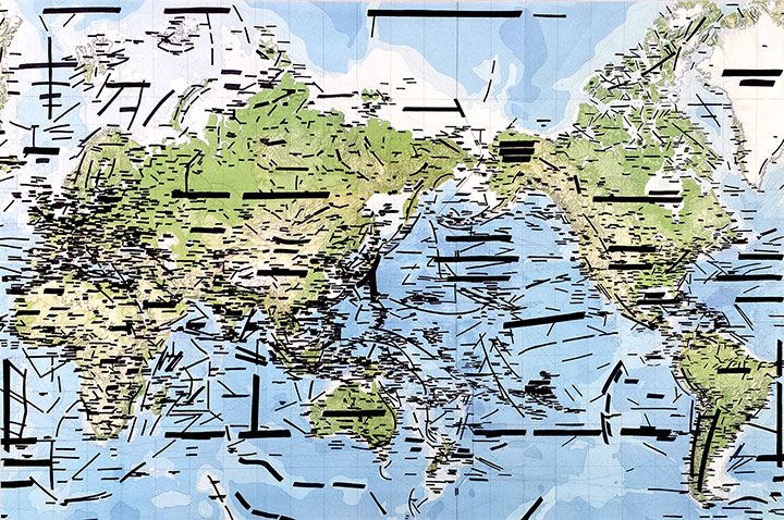 No Country, 2014,
from the Pangea Series,
black marker on world map,
36